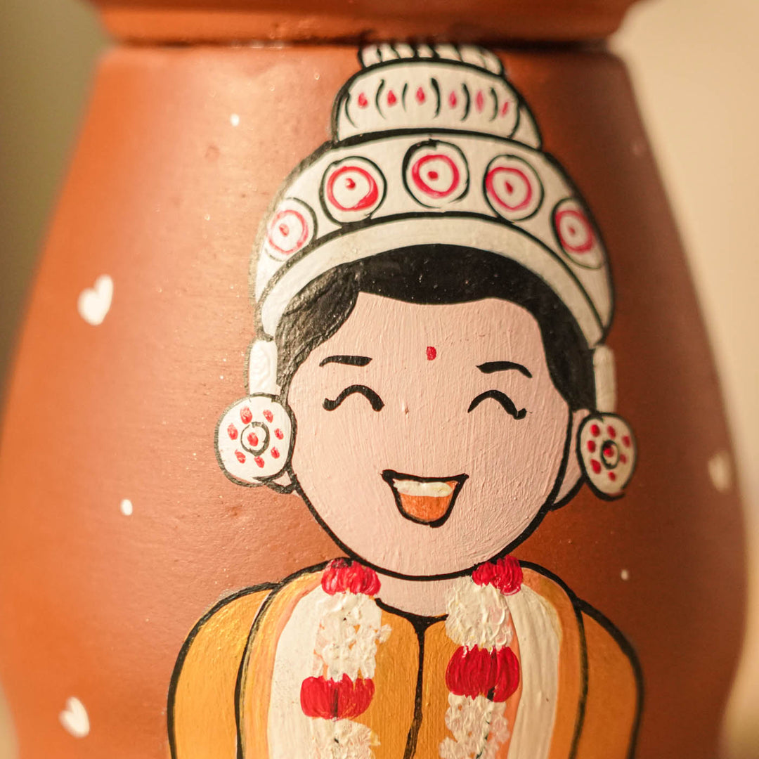 2 Pc | Bengali Couple Personalized Handpainted Terracotta Tealight Holder
