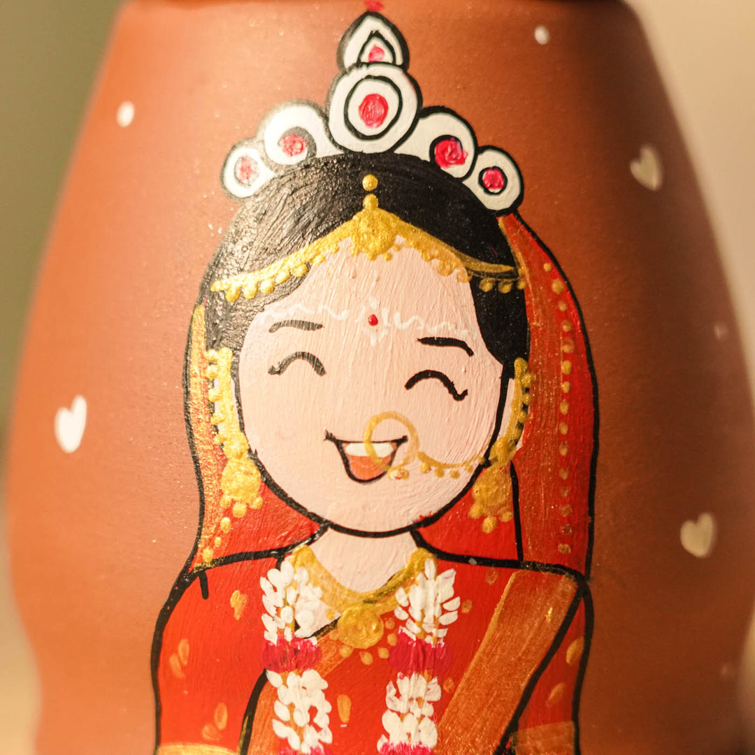2 Pc | Bengali Couple Personalized Handpainted Terracotta Tealight Holder