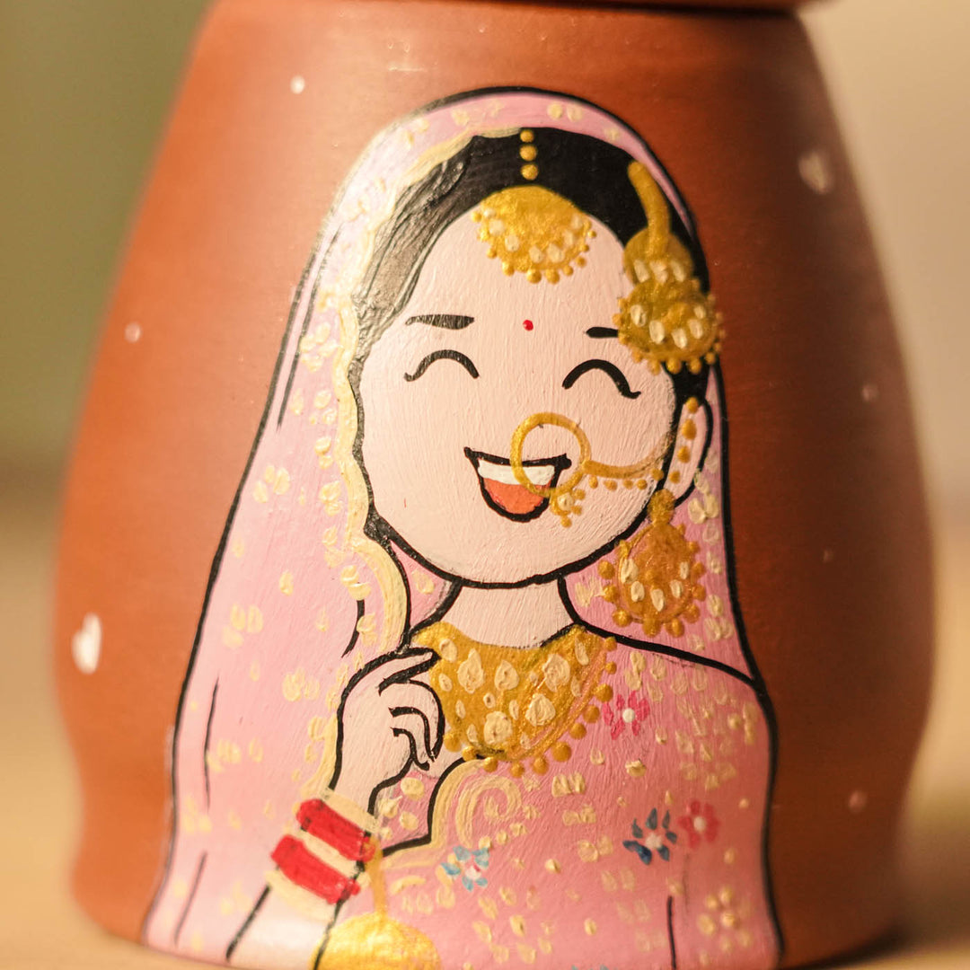 2 Pc | Punjabi Couple Personalized Handpainted Terracotta Tealight Holder