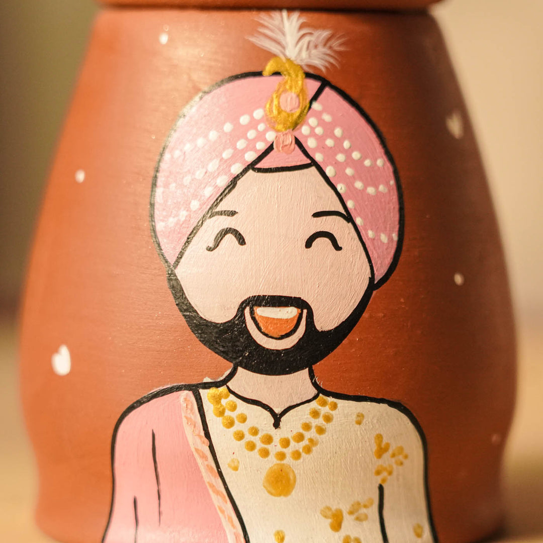 2 Pc | Punjabi Couple Personalized Handpainted Terracotta Tealight Holder