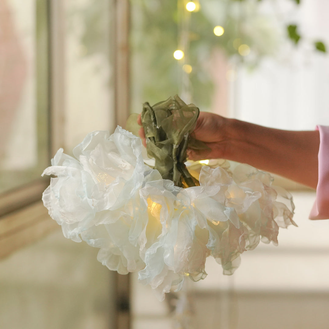 4.5m, 15 Bulbs | Handcrafted Blue Tissue Flower LED Fairy Lights