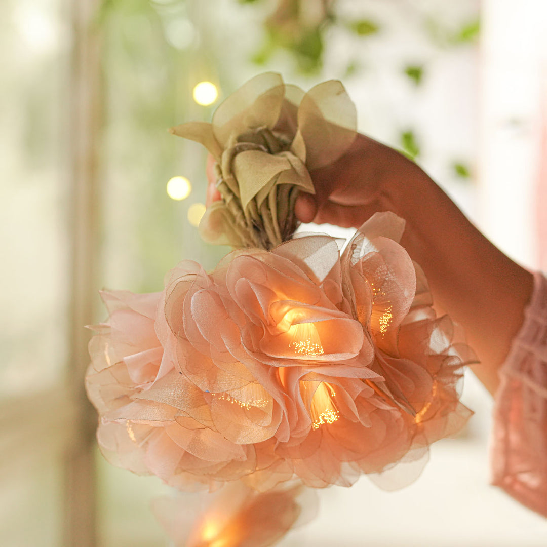 4.5m, 15 Bulbs | Handcrafted Pink Tissue Flower LED Fairy Lights