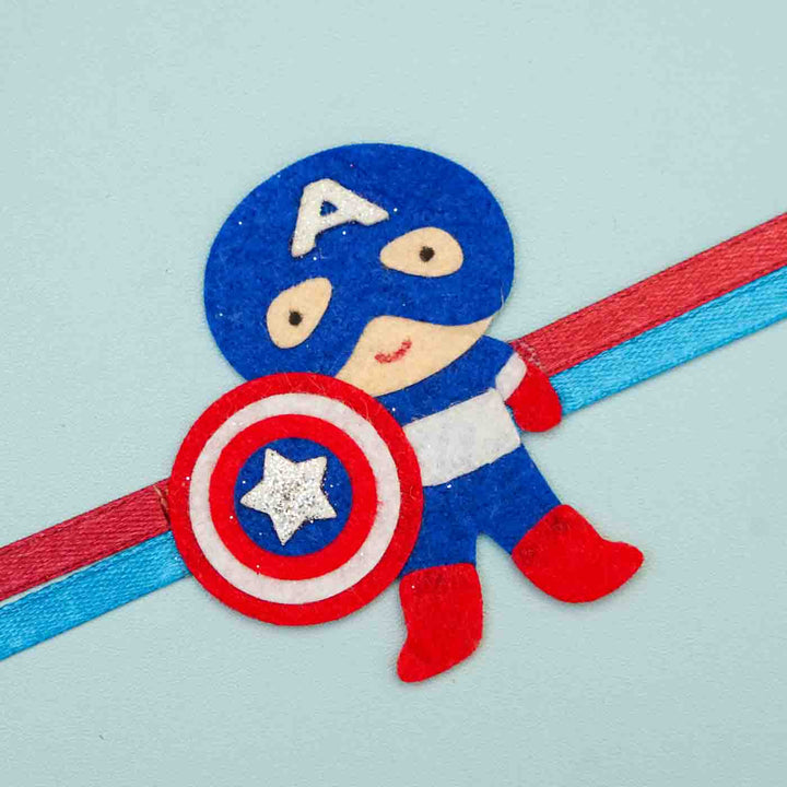 Personalized Handmade Captain America Theme Felt Kids Rakhi & Photo Frame Combo For Brother | Set of 2