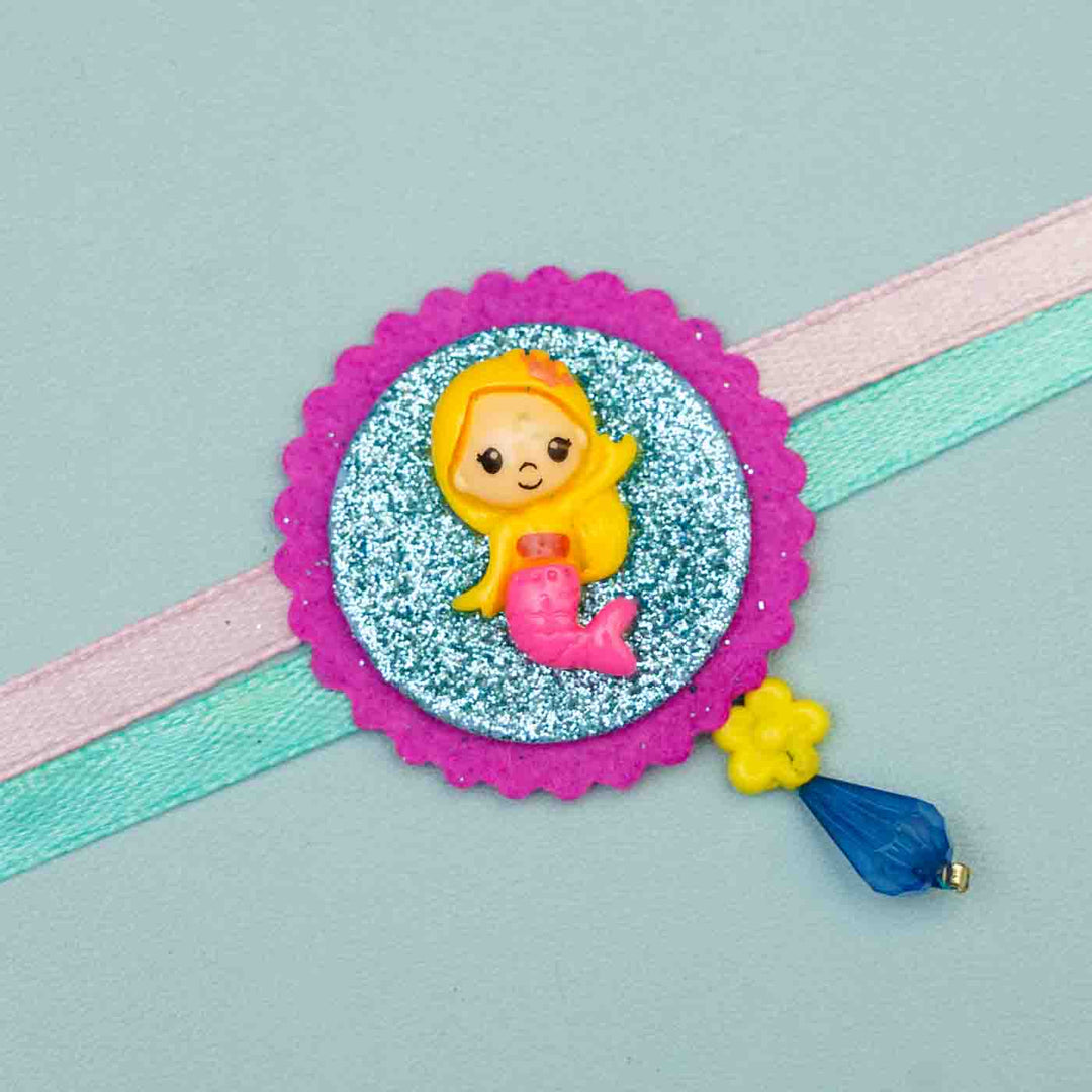Personalized Handmade Mermaid Theme Felt Kids Rakhi & Sling Bag Combo For Sisters | Set of 2