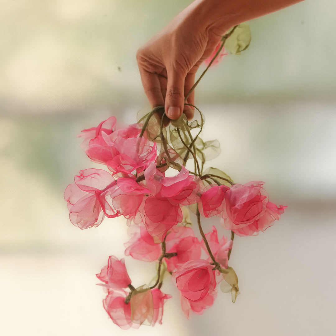 2.5m, 30 Bulbs | Handcrafted Pink Tissue Flower LED Fairy Lights
