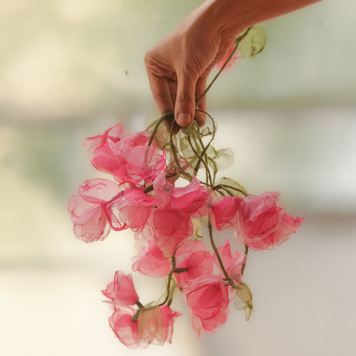 2.5m, 30 Bulbs | Handcrafted Pink Tissue Flower LED Fairy Lights