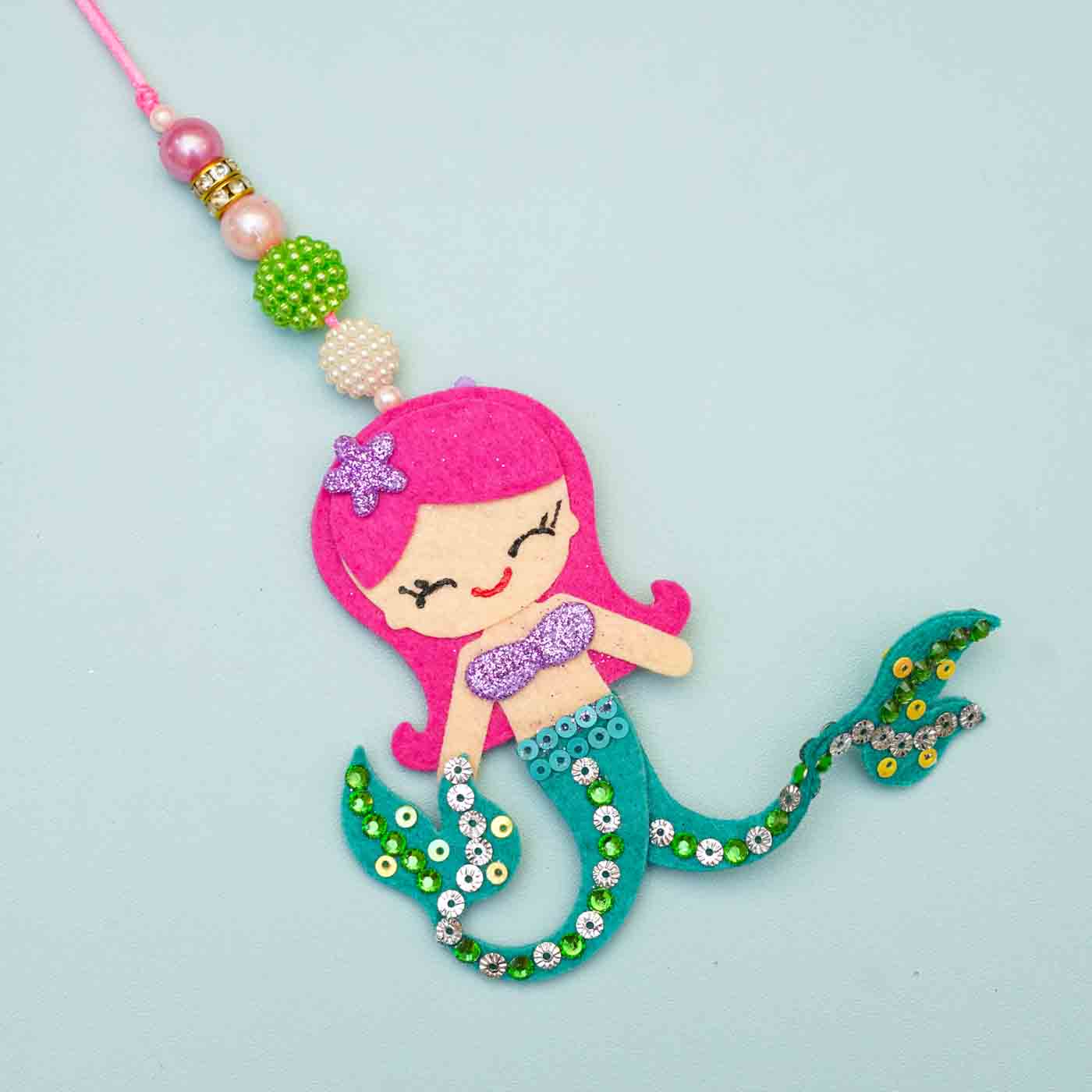 Buy Handmade Mermaid Theme Felt Kids Lumba Rakhi With Roli Chawal For ...