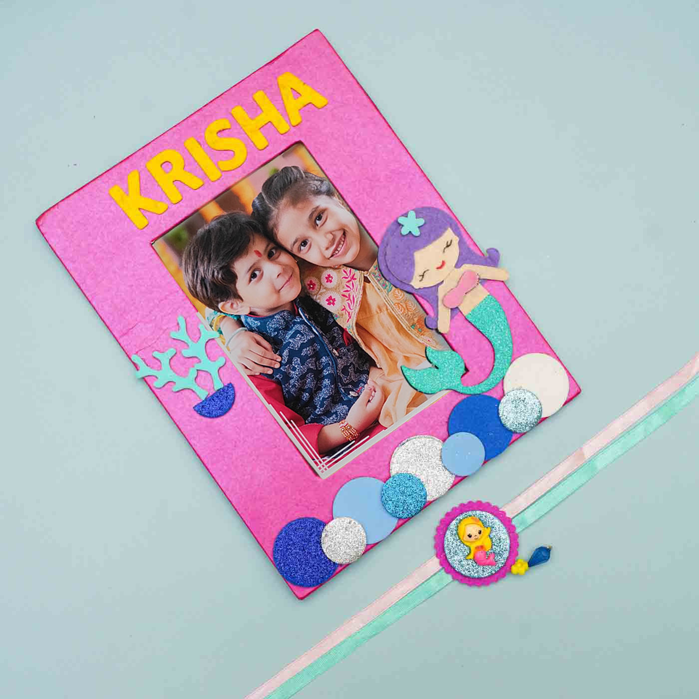Buy Personalized Handmade Mermaid Theme Felt Kids Rakhi & Photo Frame ...