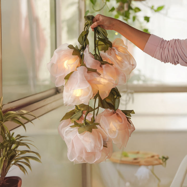 2.5m, 10 Bulbs | Handcrafted Pink Tissue Flower String Lights With Bulbs