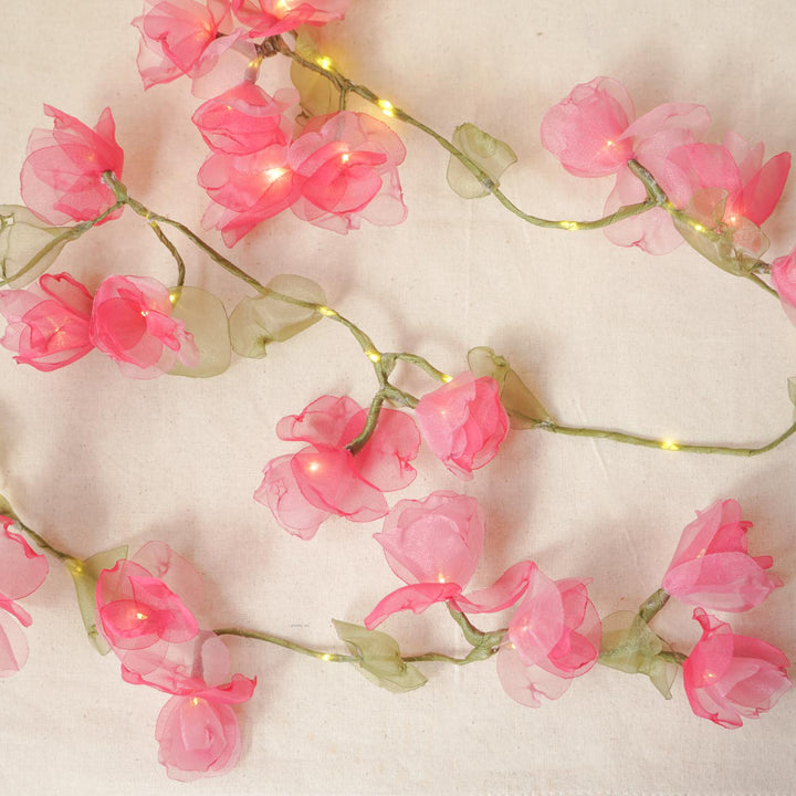 2.5m, 30 Bulbs | Handcrafted Pink Tissue Flower LED Fairy Lights