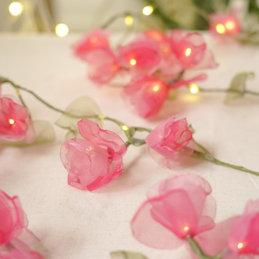 2.5m, 30 Bulbs | Handcrafted Pink Tissue Flower LED Fairy Lights