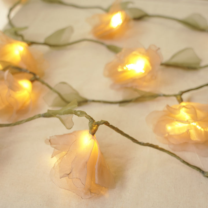 4.5m, 15 Bulbs | Handcrafted Pink Tissue Flower LED Fairy Lights