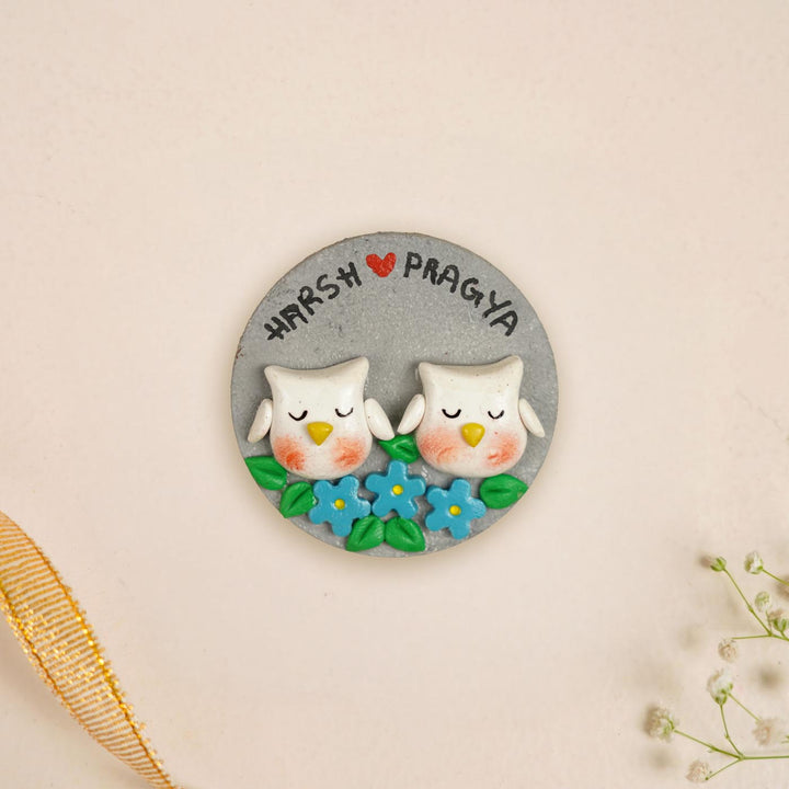 Owls Couple Handmade Personalized Polymer Clay Round Fridge Magents