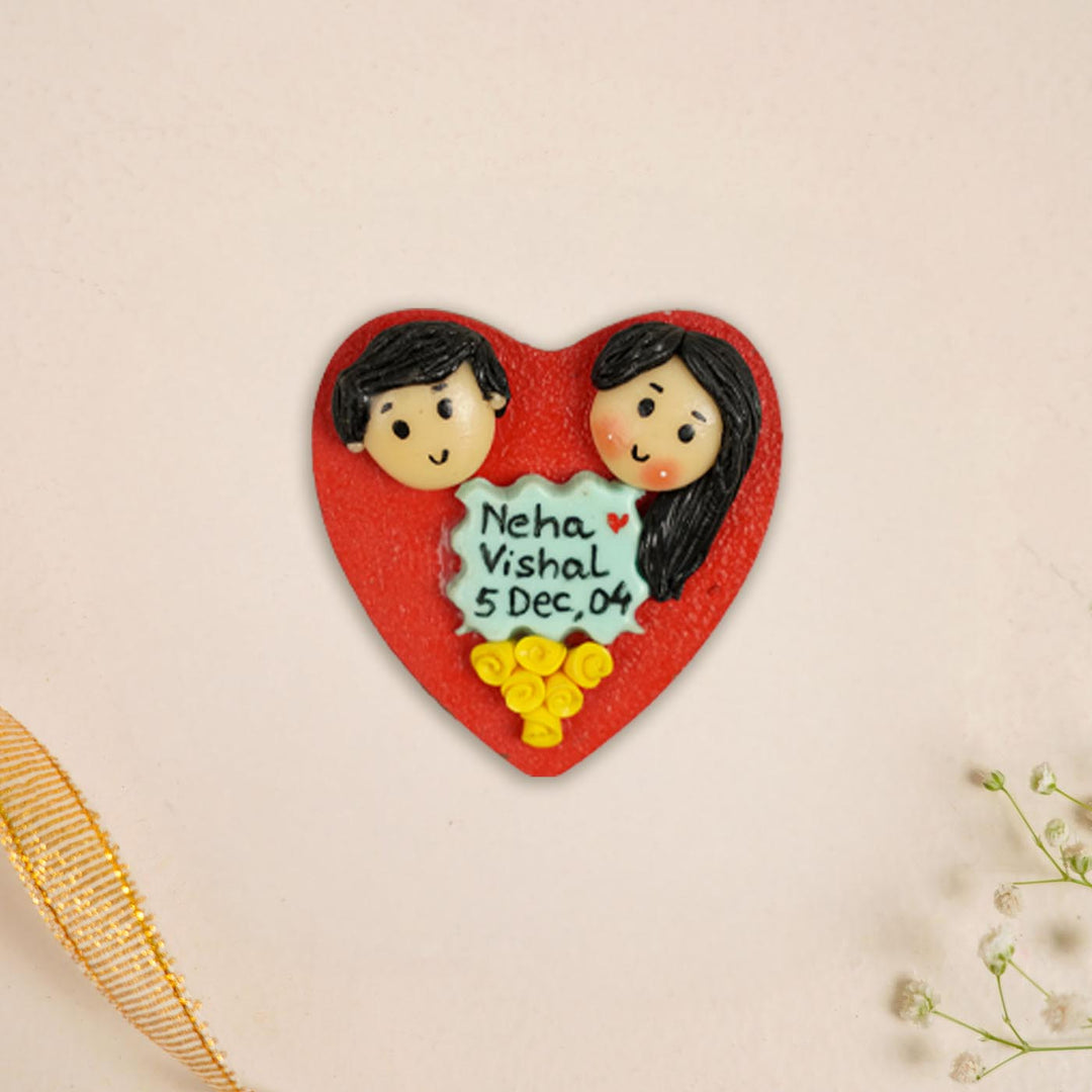 Heart With Yellow Flowers Handmade Personalized Polymer Clay Couple Fridge Magents