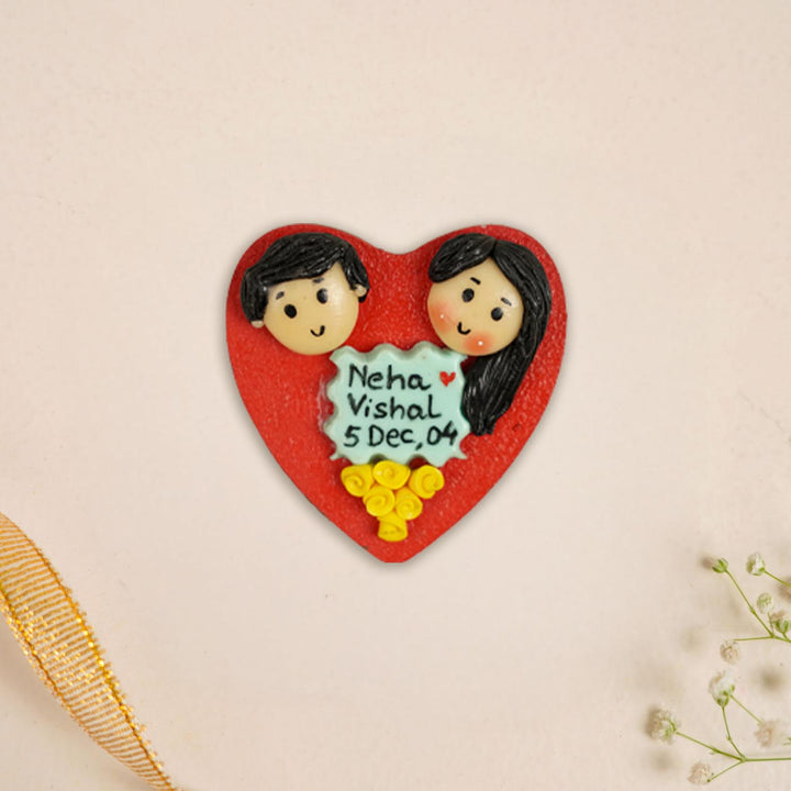 Heart With Yellow Flowers Handmade Personalized Polymer Clay Couple Fridge Magents