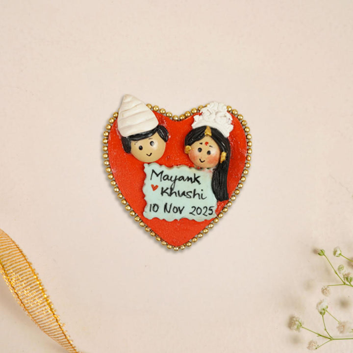 Bengali Couple Handmade Personalized Polymer Clay Heart Fridge Magents