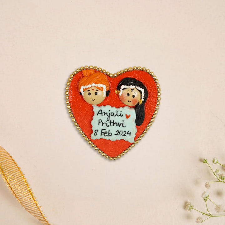 North Indian Couple Handmade Personalized Polymer Clay Heart Fridge Magents