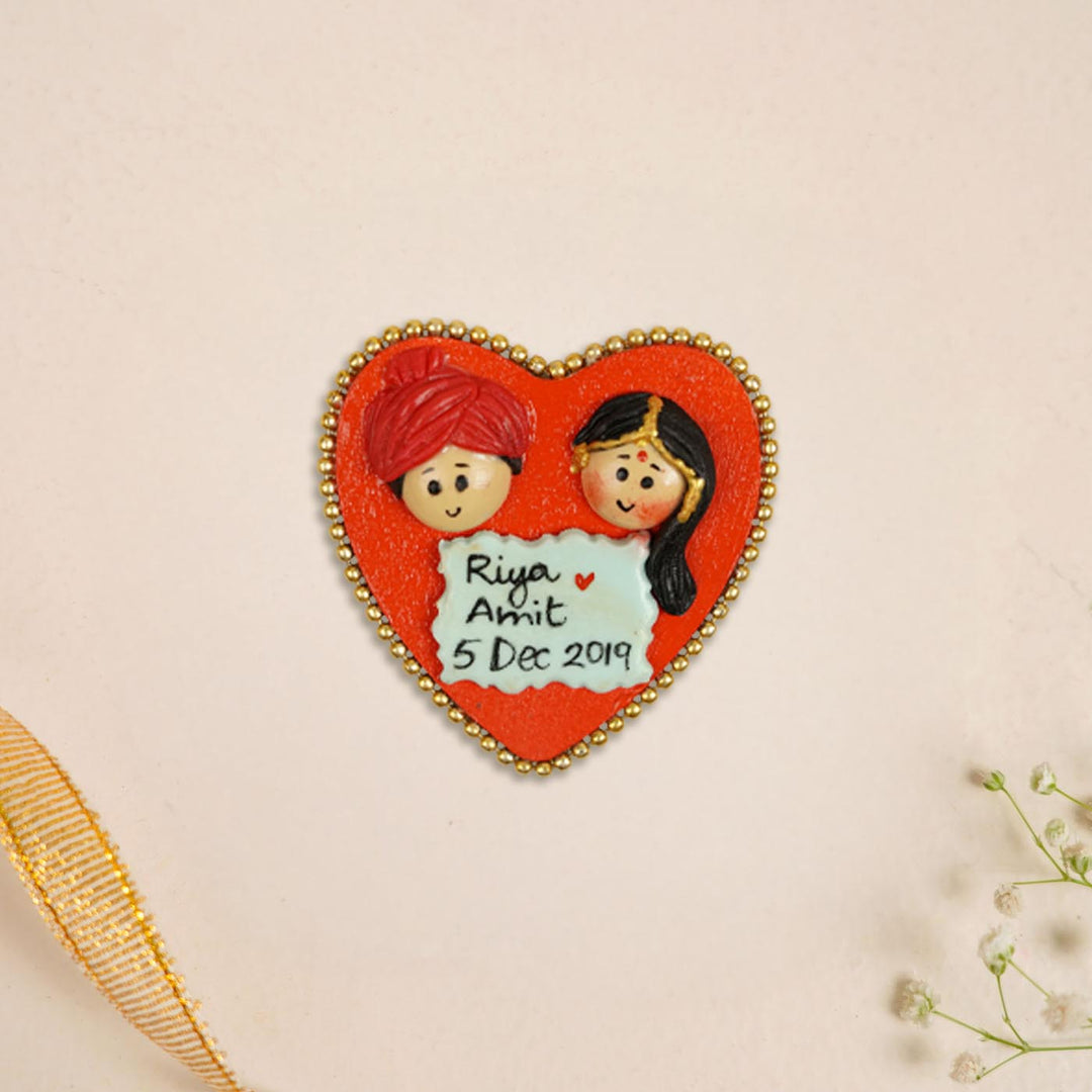 Marathi Couple Handmade Personalized Polymer Clay Heart Fridge Magents