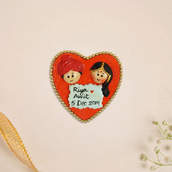 Marathi Couple Handmade Personalized Polymer Clay Heart Fridge Magents