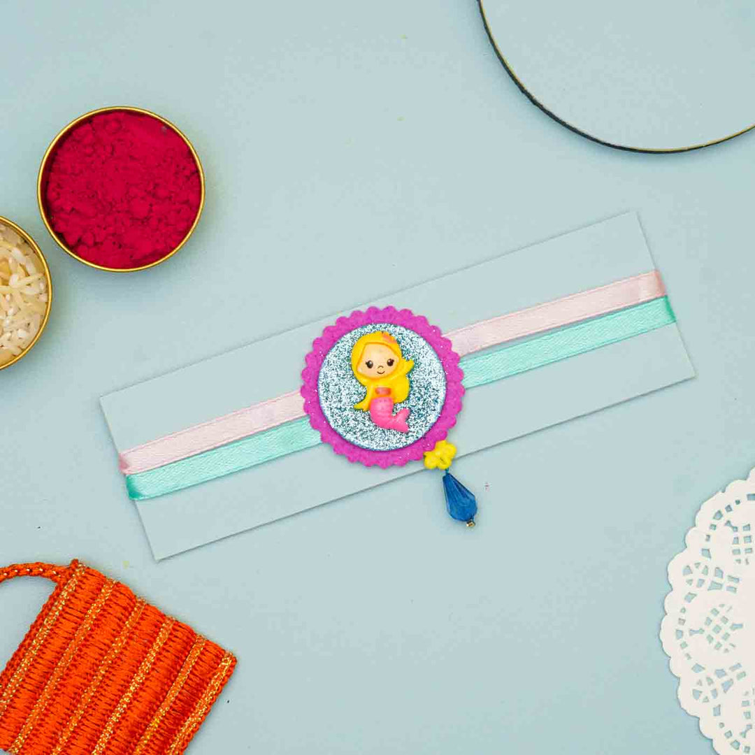 Personalized Handmade Mermaid Theme Felt Kids Rakhi & Sling Bag Combo For Sisters | Set of 2