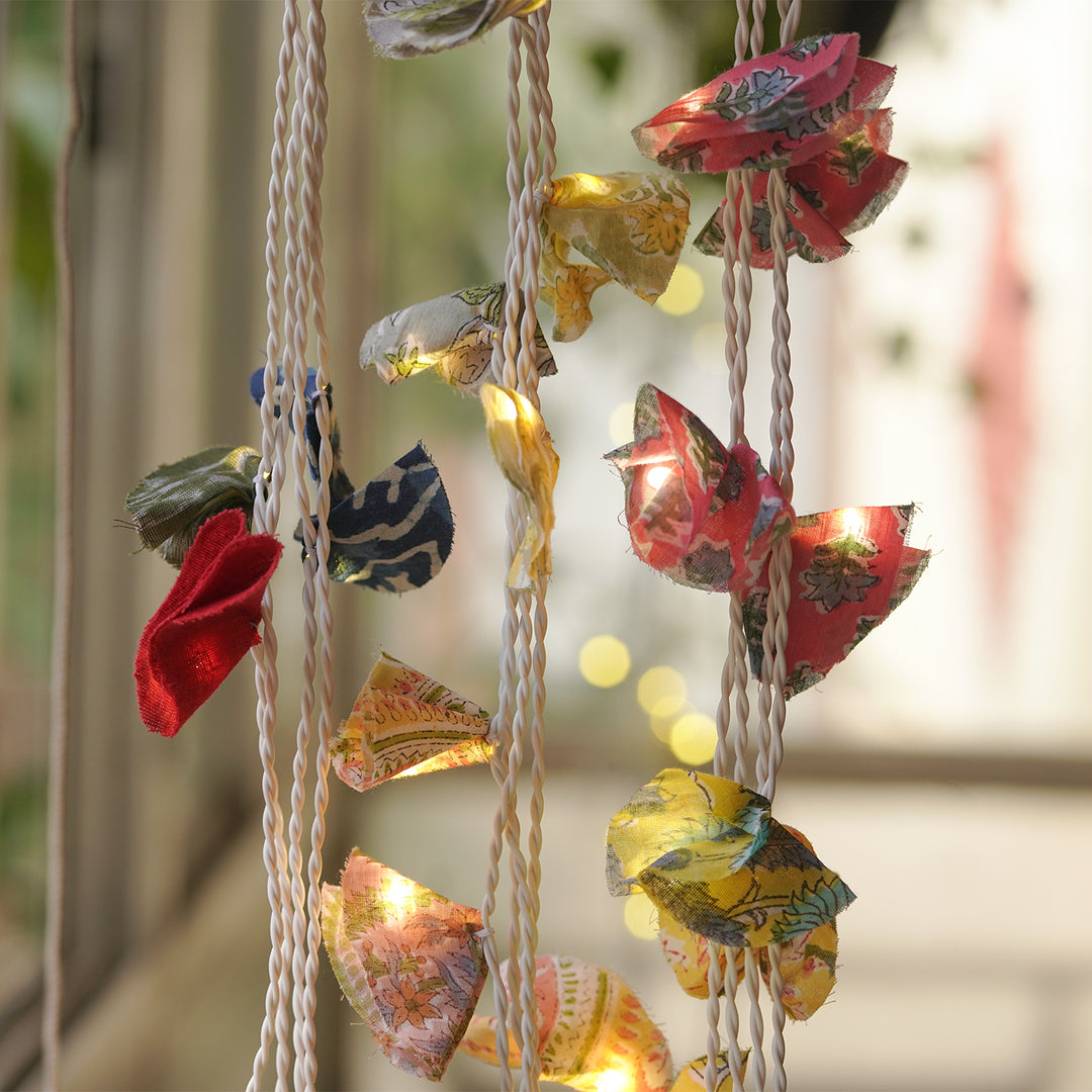 9.15m, 50 Bulbs | Handmade Assorted Block Printed Fabric LED Fairy Light