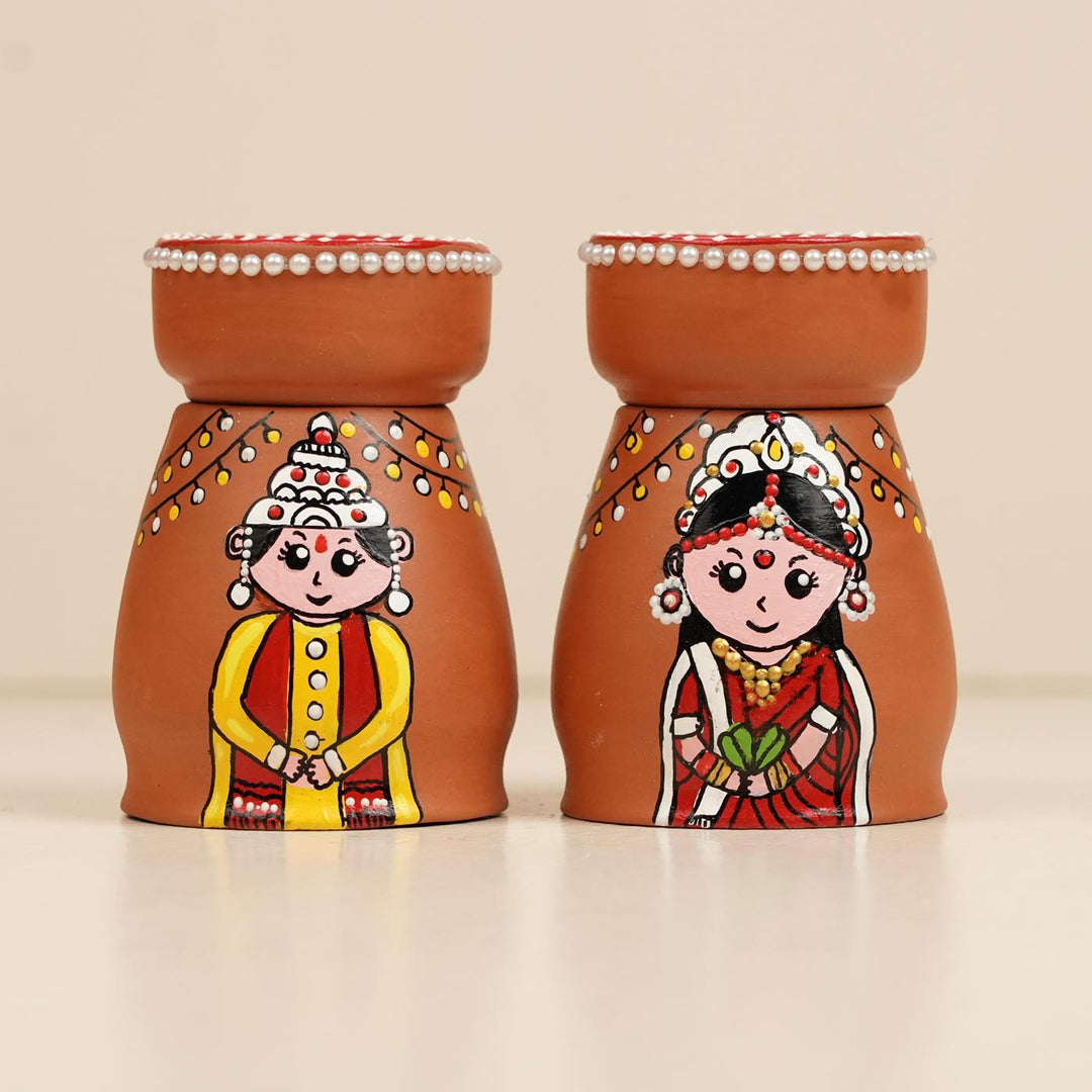 Bengali Couple Handpainted Terracotta Tealight Holder