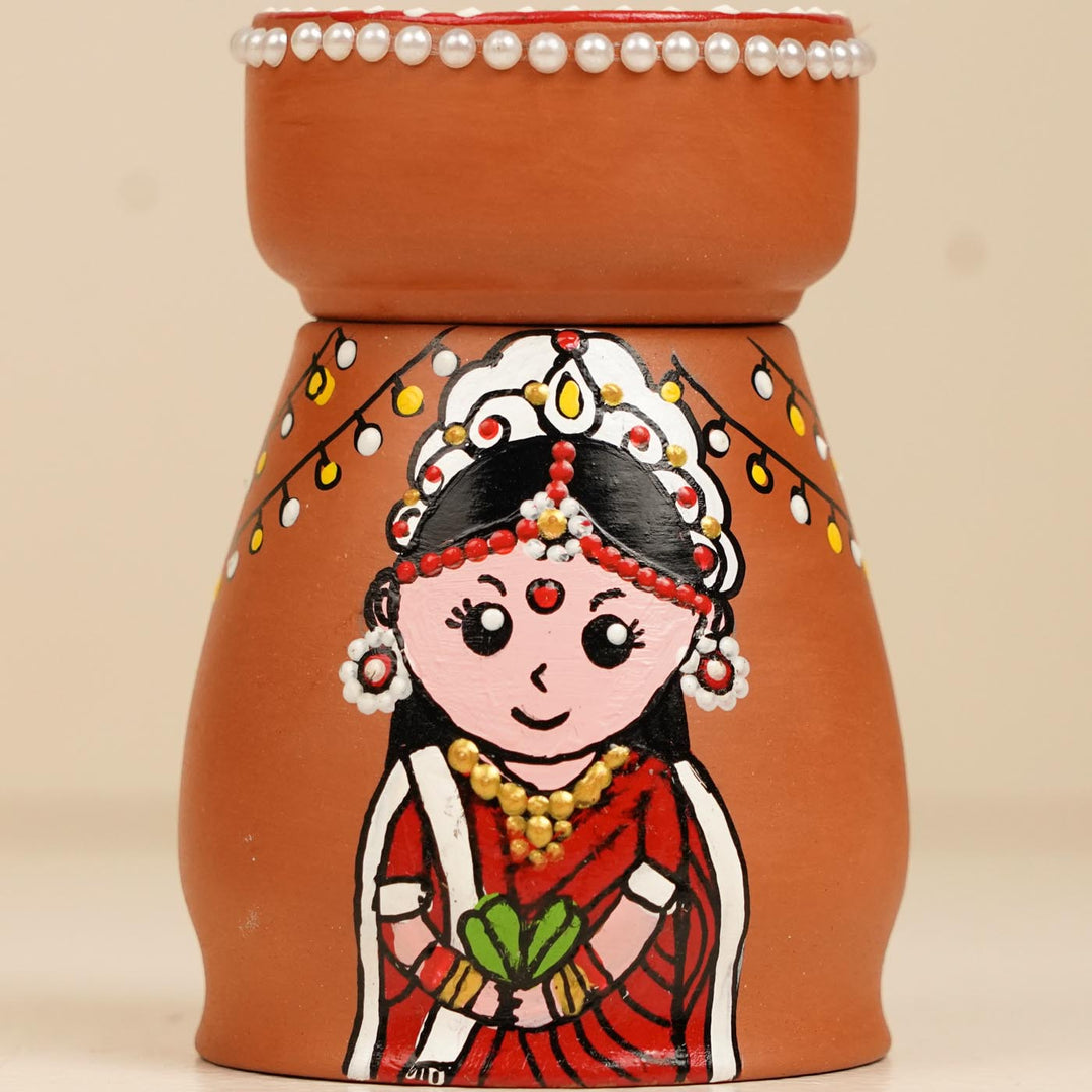 Bengali Couple Handpainted Terracotta Tealight Holder