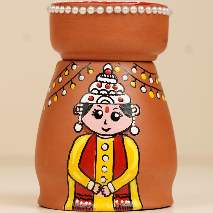 Bengali Couple Handpainted Terracotta Tealight Holder