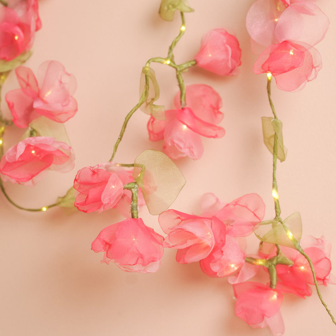 2.5m, 30 Bulbs | Handcrafted Pink Tissue Flower LED Fairy Lights