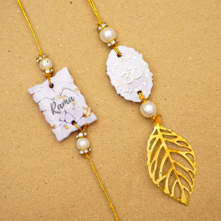 Personalized Handmade Lavendar Resin Bhaiya Bhabhi Rakhi With Roli Chawal | Set of 2