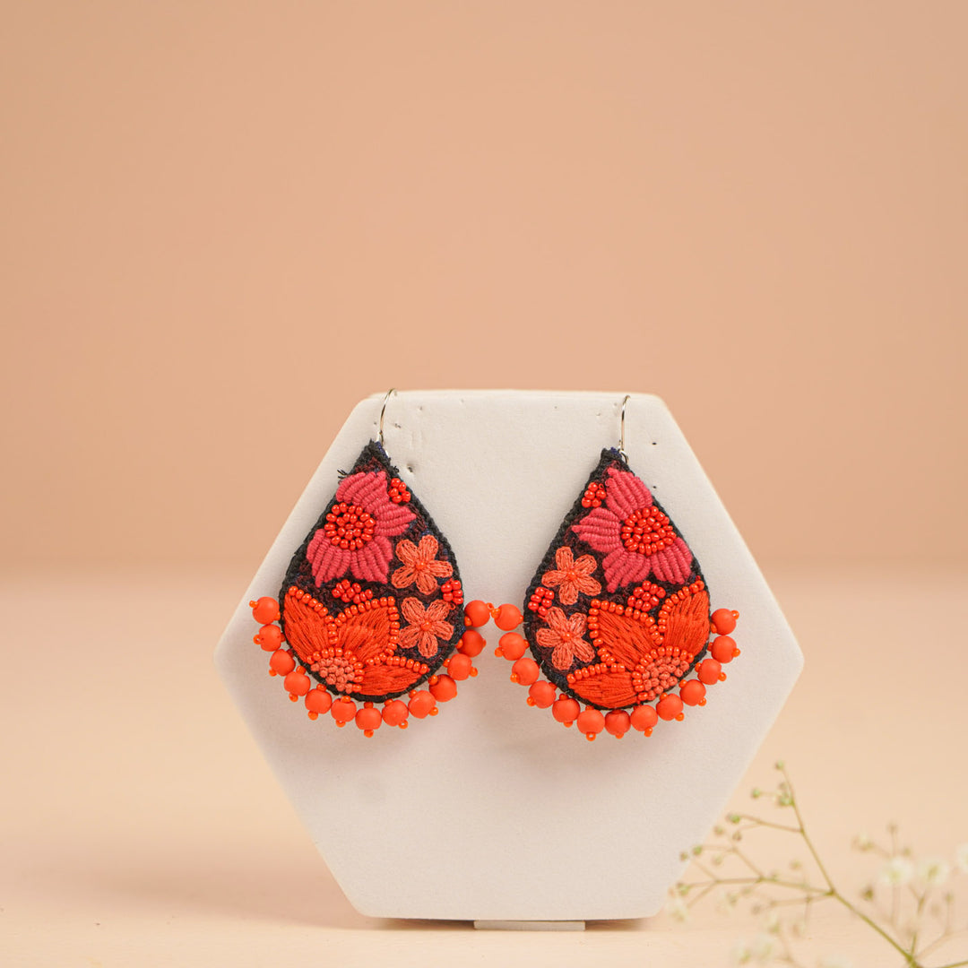 Hand Embroidered Beaded Floral Earrings