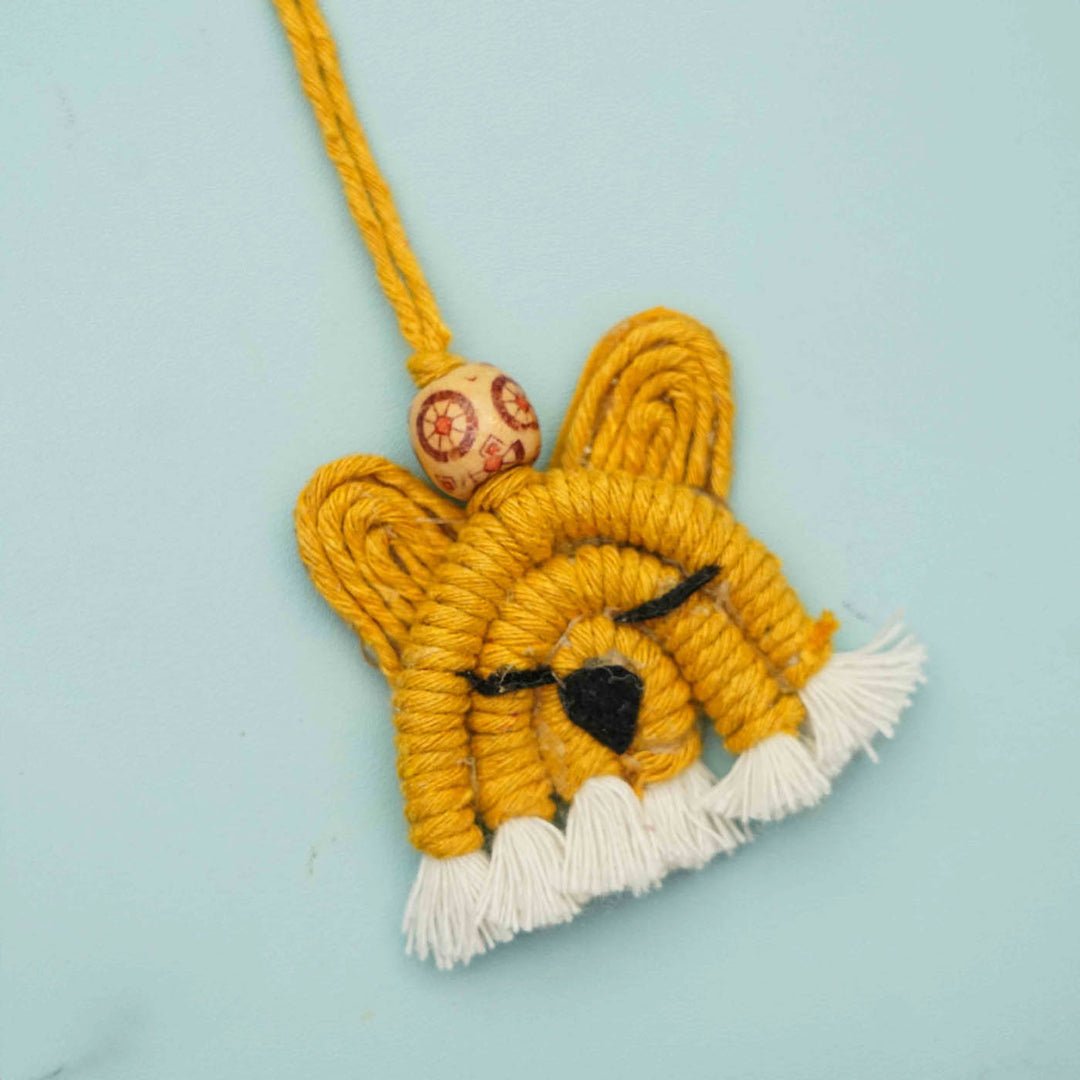 Handmade Macrame Tiger Design Cotton Kids Rakhi for Girls With Chocolates & Roli Chawal