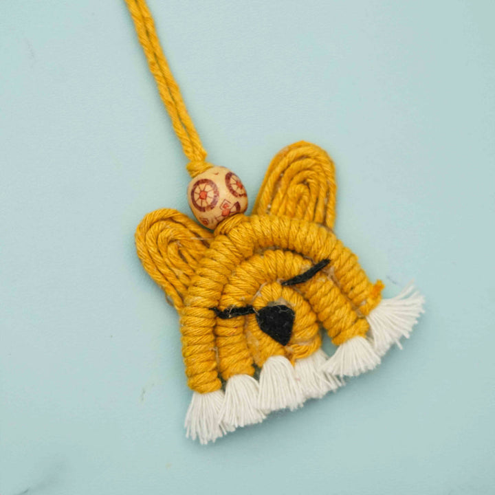Handmade Macrame Tiger Design Cotton Kids Rakhi for Girls With Chocolates & Roli Chawal