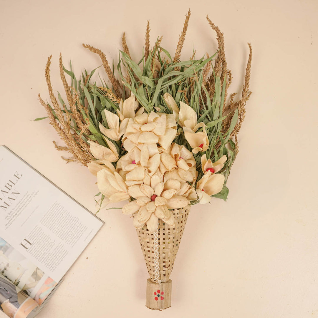 Handmade Ecofriendly Corn Husk Daisy Flower Bouquet