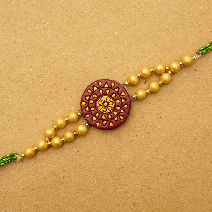 Handmade Ecofriendly Round Terracotta Rakhi With Roli Chawal