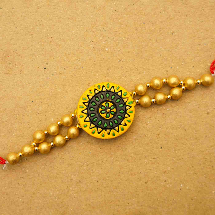 Handmade Ecofriendly Round Terracotta Rakhi With Roli Chawal