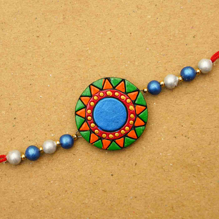 Handmade Ecofriendly Round Terracotta Rakhi With Roli Chawal