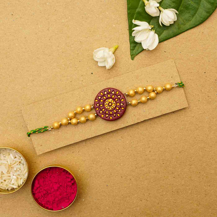 Handmade Ecofriendly Round Terracotta Rakhi With Roli Chawal