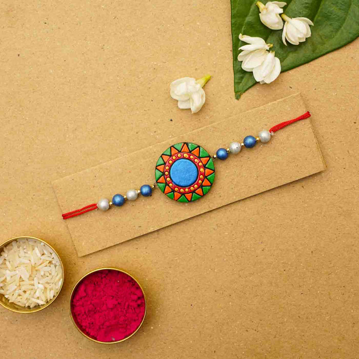 Handmade Ecofriendly Round Terracotta Rakhi With Roli Chawal