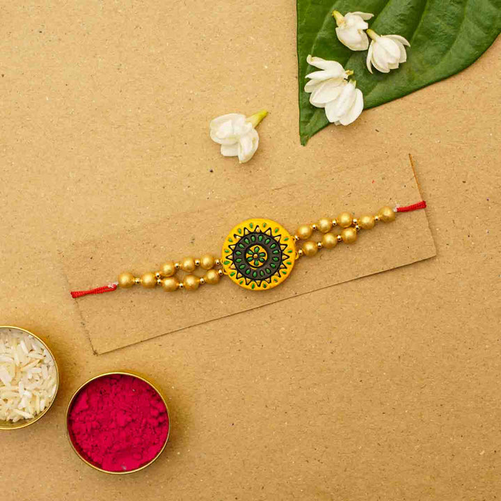 Handmade Ecofriendly Round Terracotta Rakhi With Roli Chawal