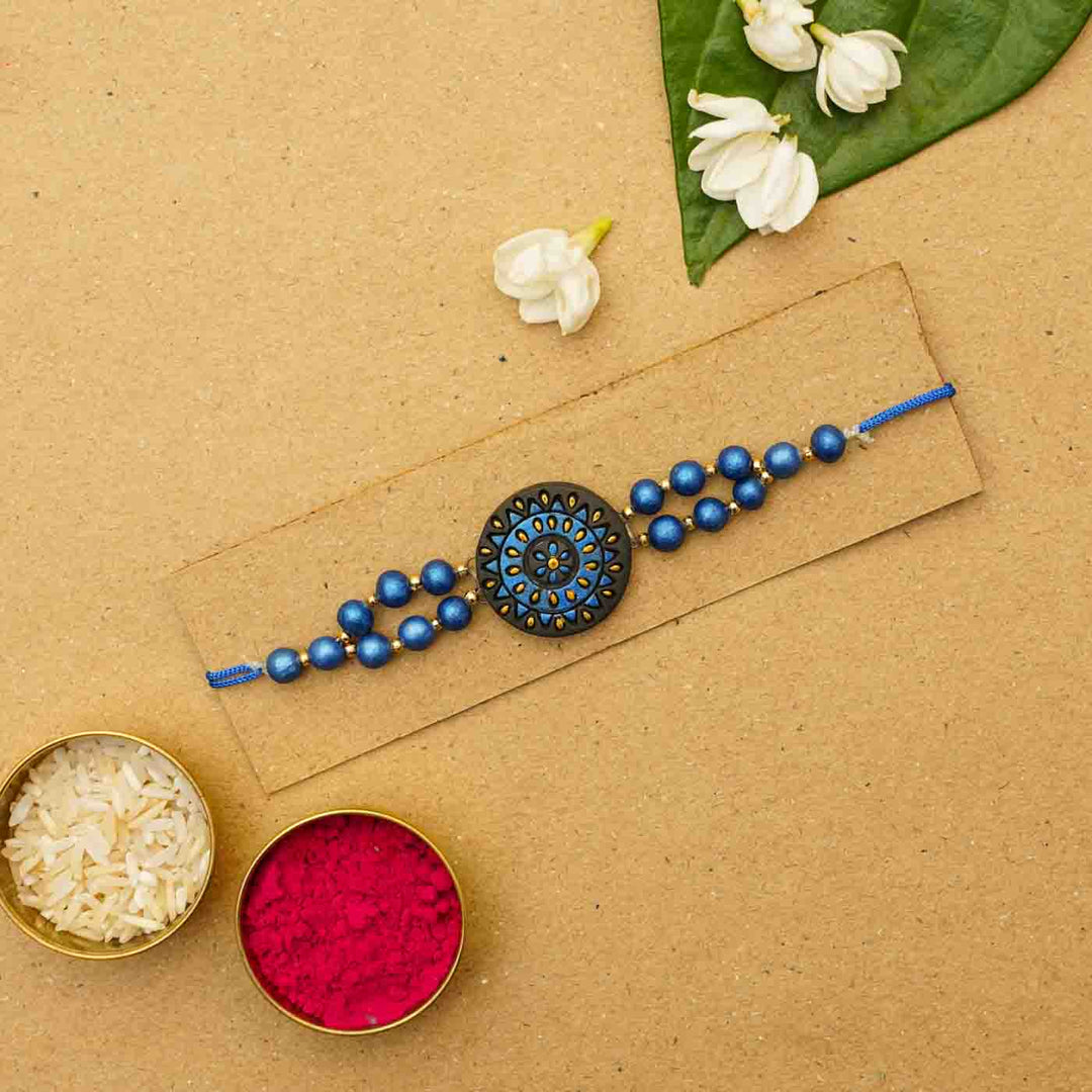 Handmade Ecofriendly Round Terracotta Rakhi With Roli Chawal