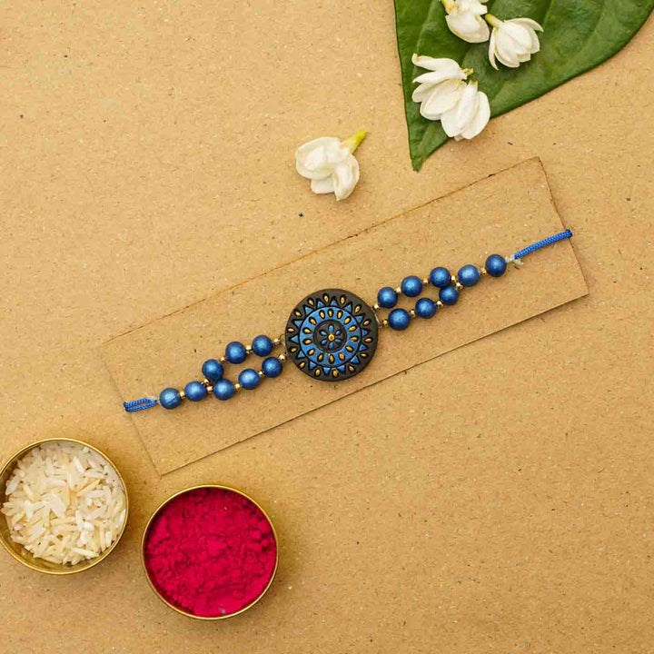 Handmade Ecofriendly Round Terracotta Rakhi With Roli Chawal