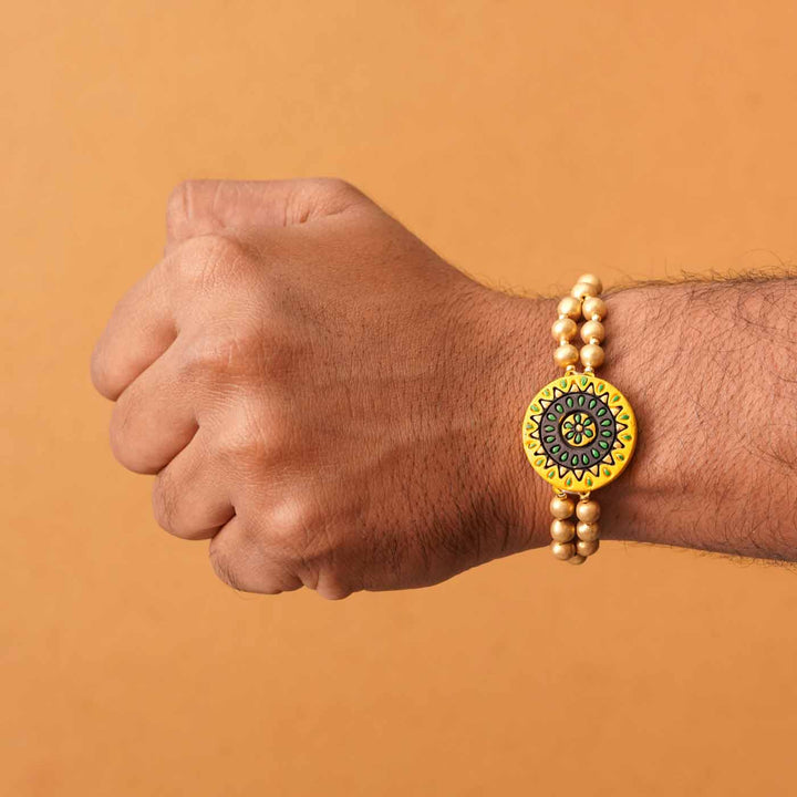 Handmade Ecofriendly Round Terracotta Rakhi With Roli Chawal