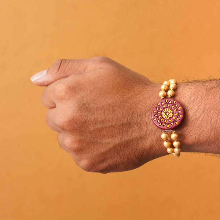 Handmade Ecofriendly Round Terracotta Rakhi With Roli Chawal