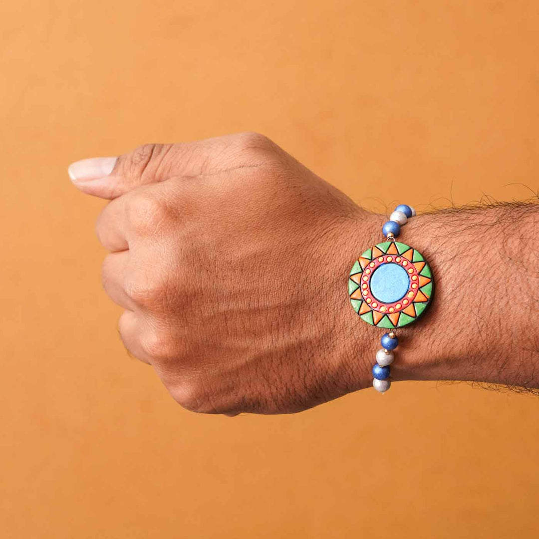 Handmade Ecofriendly Round Terracotta Rakhi With Roli Chawal