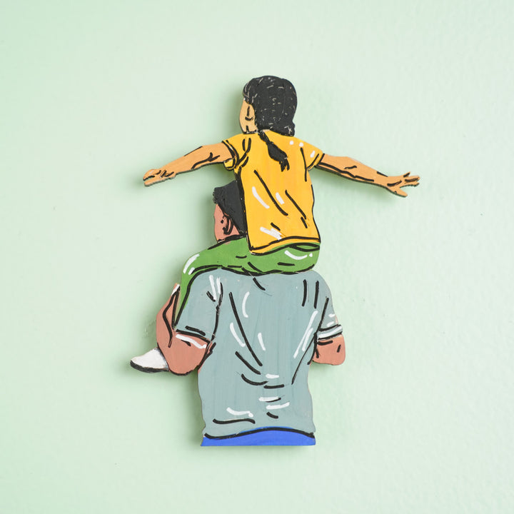 Personalized Cute Dad & Daughter Theme MDF Wood Fridge Magnet For Fathers