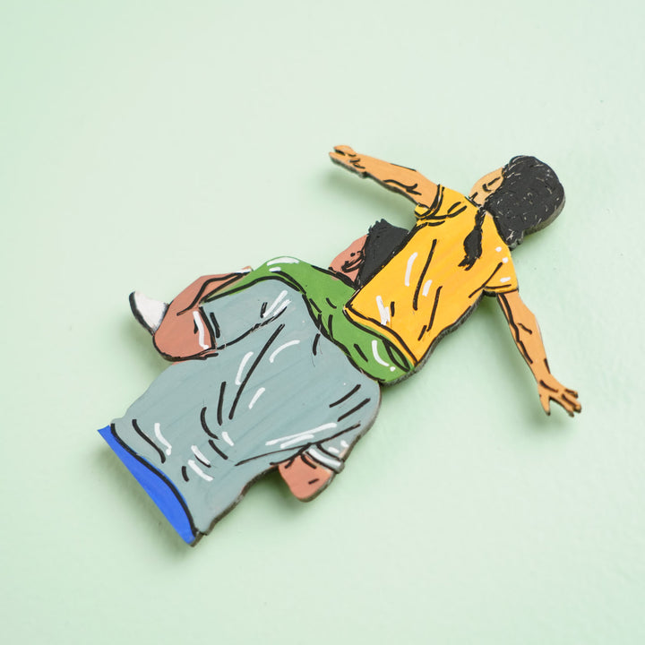 Personalized Cute Dad & Daughter Theme MDF Wood Fridge Magnet For Fathers