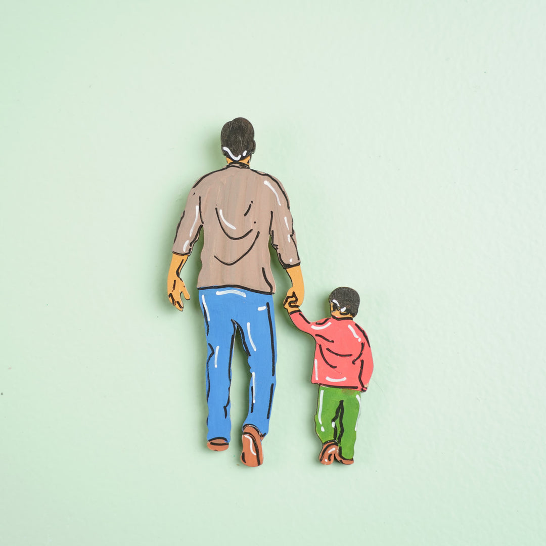 Personalized Walking Together Theme MDF Wood Fridge Magnet For Fathers