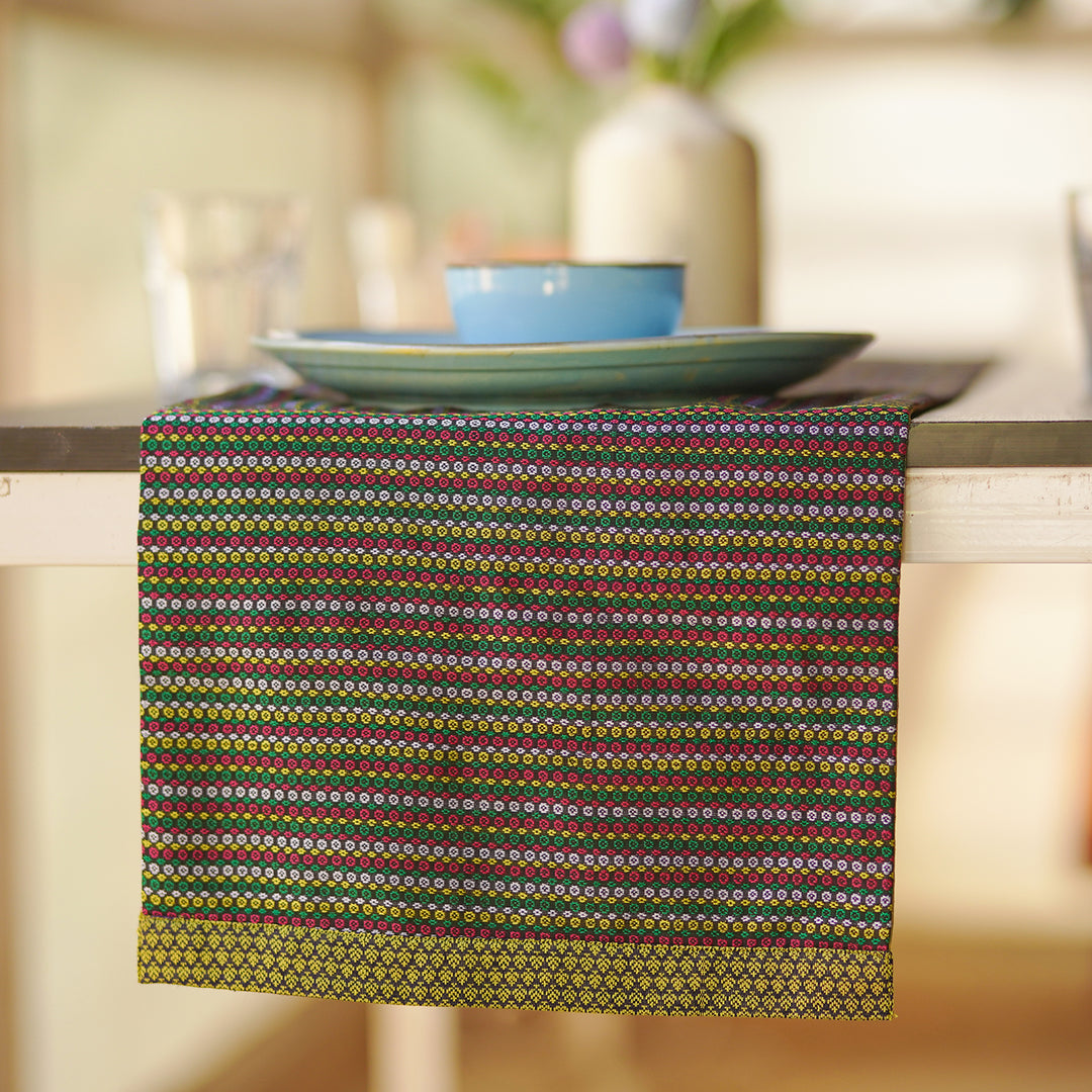 Handmade Multicolour Dotted Design Khunn Fabric Cotton Table Runner | 12 x 60 Inch