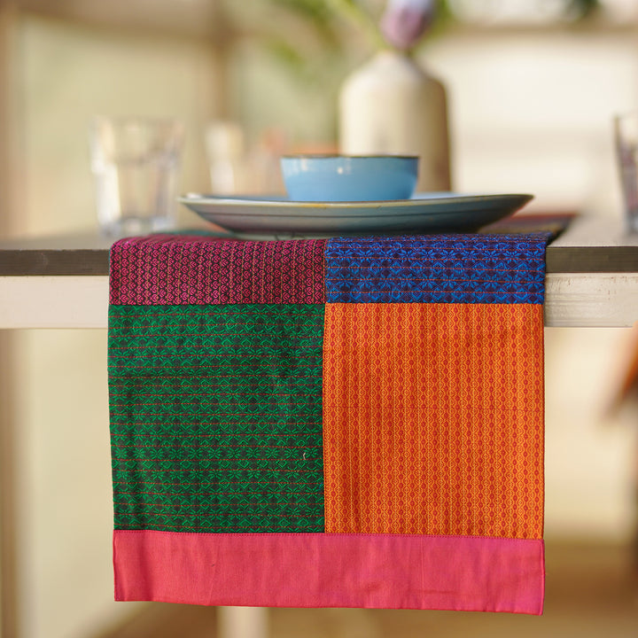 Handmade Colorful Geometry Design Khunn Fabric Cotton Table Runner | 12 x 60 Inch